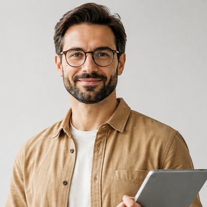 Medewerker van ICQ Groep aan het werk met een tablet